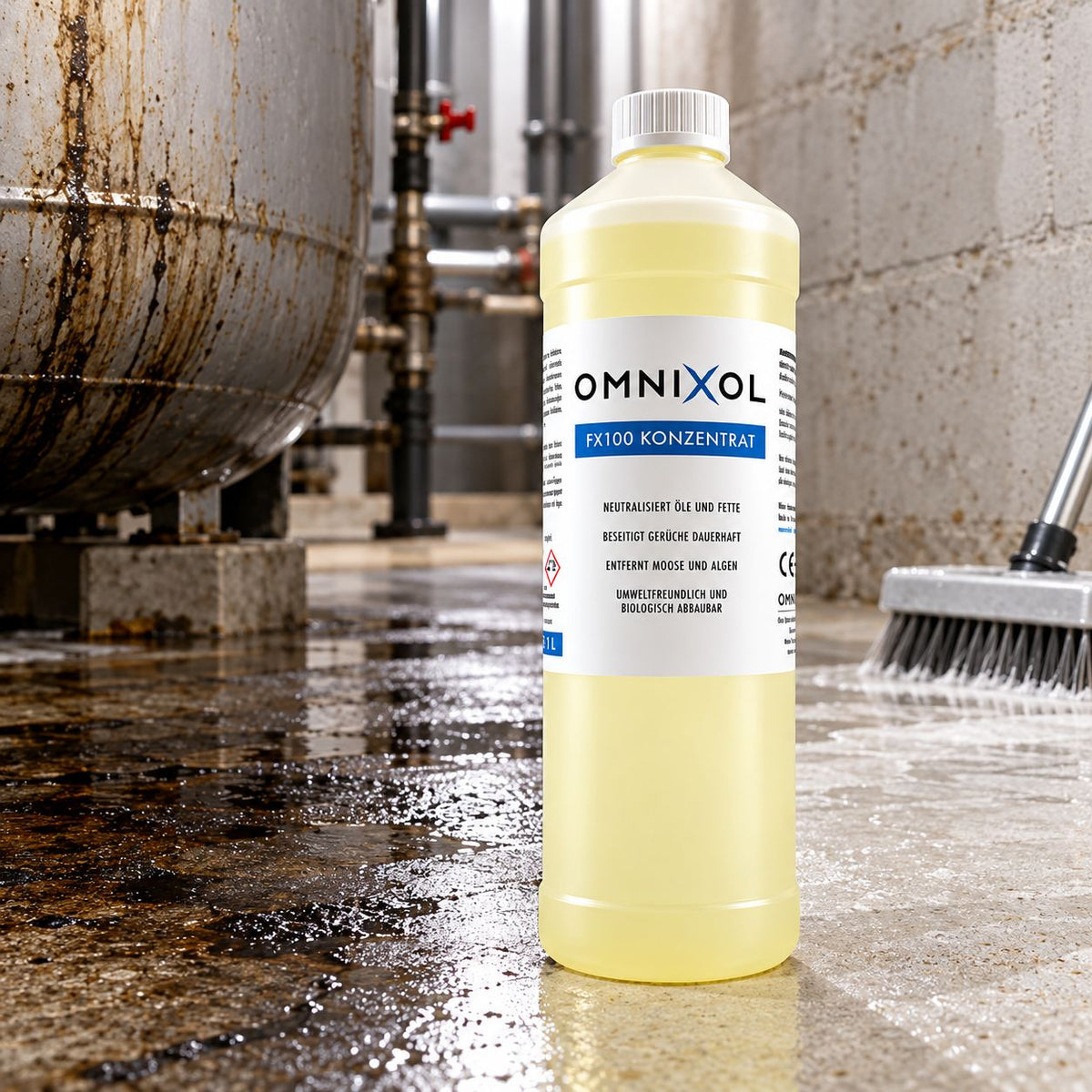 Omnixol FX100 bei Ölverschmutzungen an Wand und Boden